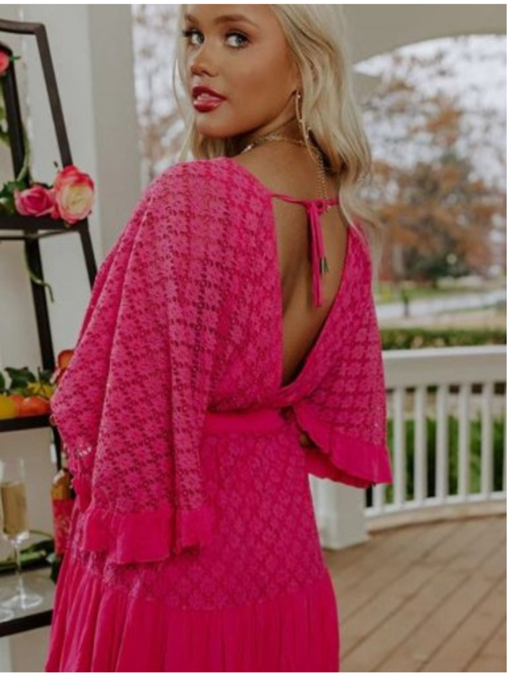 BiBi Boutique Eyelet Lacey Romper Magenta Pink Mini Dress S/M - Picture 2 of 7
